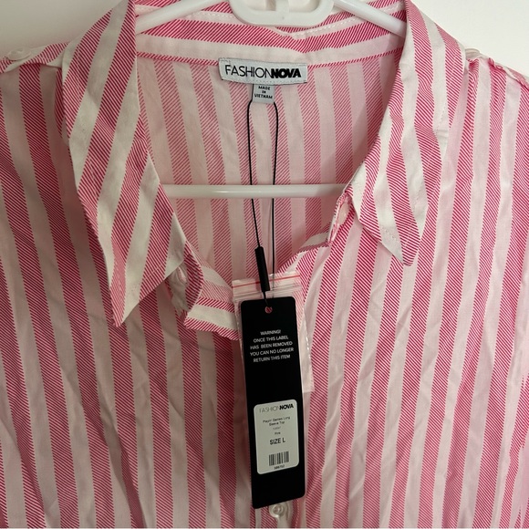 Fashion Nova | pink white strip long sleeve button up blouse top | Large | NWT - Picture 7 of 7